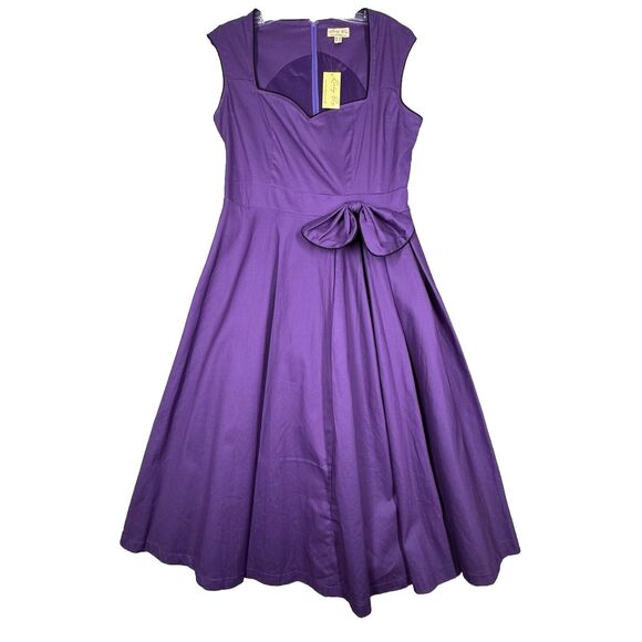 Lindy Bop Dress Womens Medium Purple Fit Flare Bow Feminine‎ Rockabilly Retro - Picture 1 of 10